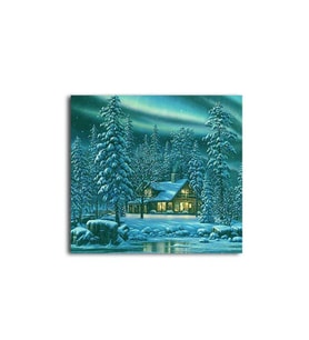 Kuzey Işıkları Kış Dağ Evi Tablo - 107373 - 70x70 Cm