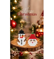Miyuki Boncuk El Yapımı Noel Baba ve Kardan Adam Küpe Yılbaşı Christmas Noel