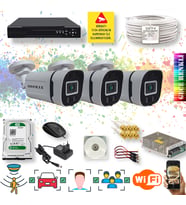 3 Kameralı Set Yapay Zeka Özellikli Gece Renkli 5MP SONY Lens FULLHD Güvenlik Kamerası Seti 604W-104