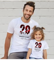 BK Gift 29 Ekim Tasarımlı 2’li Baba-Kız Beyaz Tişört-3, 29 Ekim Hediyesi, Trend Tişört, 100.Yıl Hediyesi