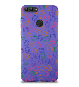Huawei P Smart Uyumlu Lansman Kılıf Hello Kitty Tasarımlı İçi Kadife Kapak-Mor (Şeffaf)