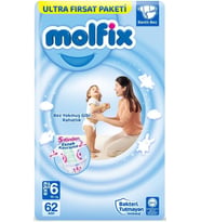 Molfix Bebek Bezi 6 Beden 15+ KG Extra Large 62 Adet Ultra Fırsat Pk