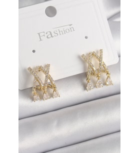 Pirinç Gold Renk Zirkon Taşlı X Model Sallantı Detay Kadın Küpe 5886 - HPSBYI9915-6398