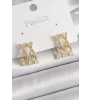 Pirinç Gold Renk Zirkon Taşlı X Model Sallantı Detay Kadın Küpe 5886 - HPSBYI9915-6398
