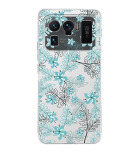 Xiaomi Mi 11 Ultra Uyumlu Kamera Korumalı Kapak Floral Su Yeşili Tasarımlı Şeffaf Silikon Kılıf