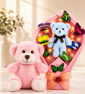 LED Işıklı Peluş Ayıcık Buketi ve Pembe Peluş Ayıcık Sevgiliye Arkadaşa Anneye Kadına Hediye