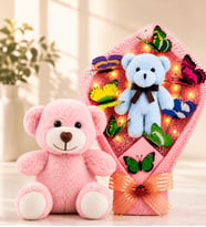 LED Işıklı Peluş Ayıcık Buketi ve Pembe Peluş Ayıcık Sevgiliye Arkadaşa Anneye Kadına Hediye