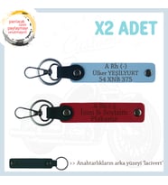 Biker Stiline Özel, İsim Plaka ve A- Kan Grubu Yazılı Anlamlı Motor x2 Anahtarlık, Kırmızı-Mavi-Laci
