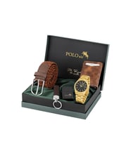 Polo Air Erkek Kol Saati Otomatik Mekanizmalı Cüzdan Esnek Kemer Anahtarlık Çakmak Gold Taba Renk PL-7064E4 (Siyah-Gold)