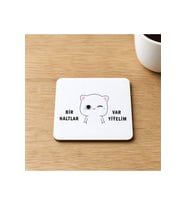 Ruh Hali Serisi Komik Yazılı Baskılı 9x9 cm Kare MDF Bardak Altlığı Ahşap