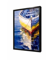 Tablosan Kıyıda Sandal ve Yansıması Çerçeveli Cam Tablo