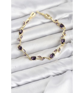 Pirinç Gold Renk Mor Zirkon Taşlı Çiçek Model Kadın Bileklik TJ-BB8583