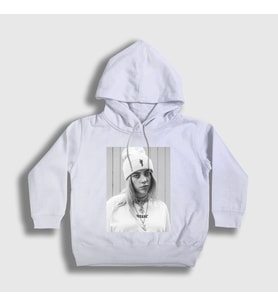 Presmono Unisex Çocuk Beyaz Billie Eilish Kapüşonlu Sweatshirt 153707tt