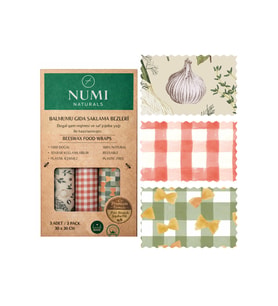 NUMI Naturals Balmumu Gıda Saklama Bezleri – Premium 3’lü Set (30×30 cm) - Rustic Pantry Serisi