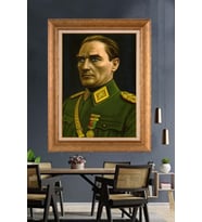 Altın Varaklı Çerçeveli Paspartulu Atatürk Tablo TR1227 (Gold)
