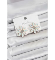 Beyaz Renk Kristal Taşlı Lotus Çiçek Model Kadın Küpe 5886