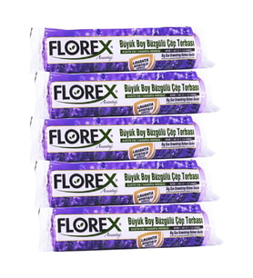 Florex 60 Litre Büzgülü Lavanta Kokulu Çöp Torbası Poşeti / 65 x 70 Cm. - 10x5 Rulo / Paket
