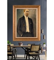 Altın Varaklı Çerçeveli Paspartulu Atatürk Tablo nh380 (Gold)