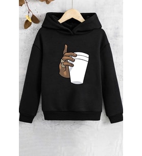 Çocuk Tupac Coffee Baskılı Sweatshirt (Siyah)