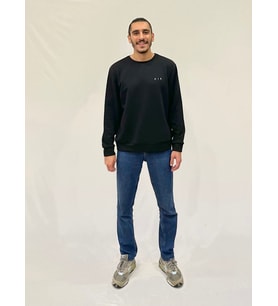 Erkek Bisiklet Yaka Rahat Kalıp 3 iplik Kalın AİR Nakışlı  Sweatshirt SPR24SW33 (Siyah)