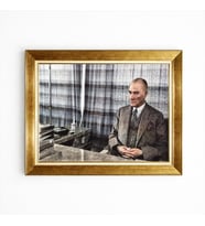 Tablore Mustafa Kemal Atatürk Çalışma Masası Temalı Altın Varak Çerçeveli Ofis Duvar Tablosu