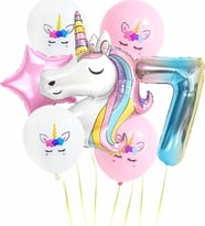 Pazariz  Gökkuşağı Rakam Unicorn Folyo Balon Seti 7 Yaş