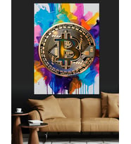 Renkli Soyut Bitcoin Logosu Dekoratif Kanvas - Mdf Ahşap Tablo