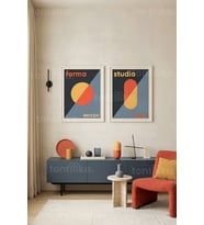 Geometrik Minimalist 2'li Ahşap Çerçeveli Tablo Seti