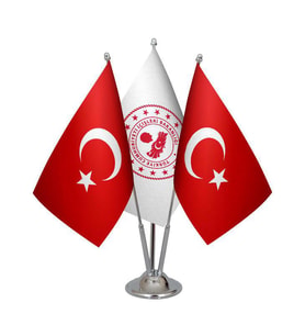 Masa Üstü İçişleri Bakanlığı Bayrağı Türk Bayrağı Üçlü Krom Direk Masa Bayrak Seti