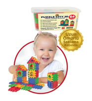 Puzzle City 3d Yapı Ve Tasarım Blokları 64 Parça Eğitici Oyuncak