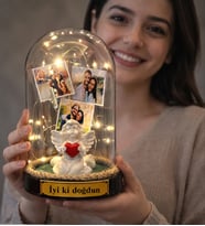 Kişiye Özel Doğum Günü Hediyesi Renkli Led Işıklı 3 Fotoğraflı Yazılı Fanus