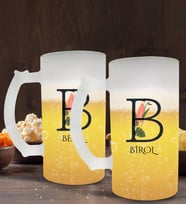 BK Gift Kişiye Özel Baş Harfli İsimli 2’li Buzlu Cam Bira Bardağı 50cl-10 (Beyaz)