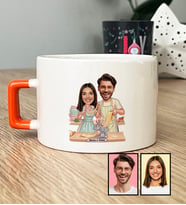 Kişiye Özel Karikatür Yemek Yapan Romantik Çift Lüks Fincan Sevgililer Günü Hediyesi