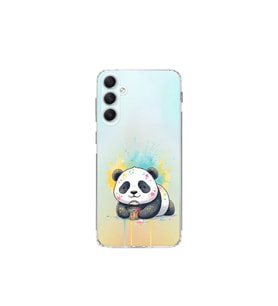 Samsung Galaxy A34 ile Uyumlu Splash Panda Tasarımlı Şeffaf Silikon Kılıf