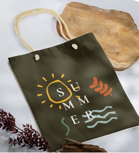 BK Gift Yaz Temalı Haki Halat Saplı Kumaş Plaj Çantası -20, Baskılı Omuz Çantası, Alışveriş Çantası, Arkadaşa Hediye, Sevgiliye Hediye