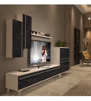 Decoraktiv Eko 6 Mdf Std Silver Tv Ünitesi Tv Sehpası - Beyaz Siyah Mermer (Beyaz - Siyah Mermer)