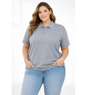 Pike Kumaş Düğmeli Yaka Battal Büyük Beden Günlük Kısa Kol Tişört T-shirt - Gri