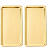 Paslanmaz Çelik Sunum Tepsisi, Dikdörtgen, Gold, 33x18 cm, Düz, Çay Kahve Tatlı Sunumu, 2 Adet