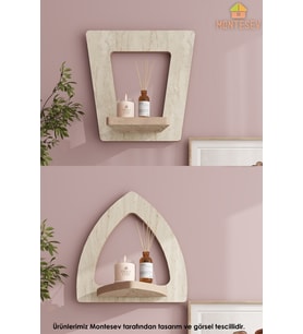 Ahşap Dekoratif Duvar Rafı 2 li Set ( MTS-176 ) (Mermer)
