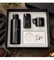 BK Gift Kişiye Özel İsimli Siyah Cam Suluk & Kahve Fincanı & Türk Kahvesi & MDF Bardak Altlığı - Hediye Kutulu Siyah Set-5