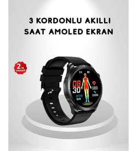 Mey İthalat® Amoled Ekranlı Akıllı Saat – 3 Kordon Seçenekli, Suya Dayanıklı, Atış Uyku Takip Özell
