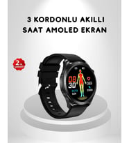 Mey İthalat® Amoled Ekranlı Akıllı Saat – 3 Kordon Seçenekli, Suya Dayanıklı, Atış Uyku Takip Özell