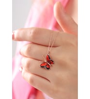 Kadın Tamamı 925 Ayar Gümüş Rose Kaplamalı Kelebek İtalyan Kolye