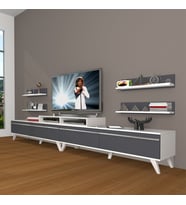 Decoraktiv Ekoflex 360R Mdf Retro Tv Ünitesi Tv Sehpası - Beyaz Antrasit (Beyaz - Antrasit)