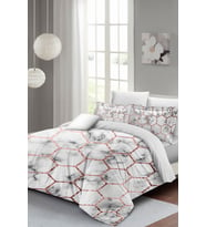 Lastikli Çarşaflı %100 Pamuk Saten Çift Kişilik Nevresim Takımı Marble Geo