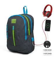 Coral High Sport Koyu Gri Dört Bölmeli USB Şarjlı Kulaklık Çıkışlı Sırt Çantası 23227