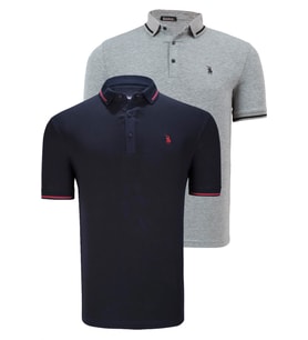 İKİLİ SET T8586 DEWBERRY ERKEK T-SHIRT-LACİVERT - GRİ (Lacivert-Gri)