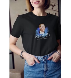 Unisex Bisiklet Yaka Baskılı Oversize T-Shirt - Siyah