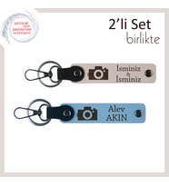 Deklanşörle Gelen Aşk, Kamera Temalı, İsme Özel Yazılı Anahtarlık Takımı, Pudra-Gök Mavi