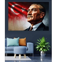 Şanlı Türk Bayrağı Atatürk Portresi Dekoratif Kanvas - Mdf Ahşap Tablo